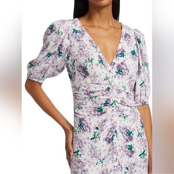 ByTimo Maxi Dress Summer Floral Button Down Puff Sleeve Front Slit Purple XL New - Picture 5 of 12